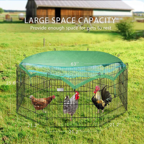  DEStar 8 Panel Foldable Outdoor Backyard Metal Coop Chicken Cage Enclosure Duck Rabbit Cat Crate Playpen Exercise Pen with Weather Proof Cover