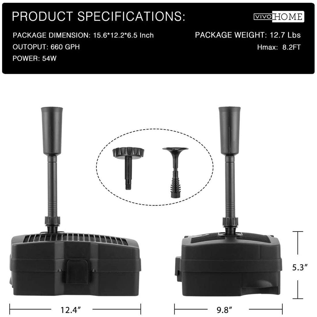 VIVOHOME 660 GPH Submersible Pond Filter Pump Fountain Kits with UV Sterilizer Suitable for Ponds of 1180 Gallons, Water Pump Built In