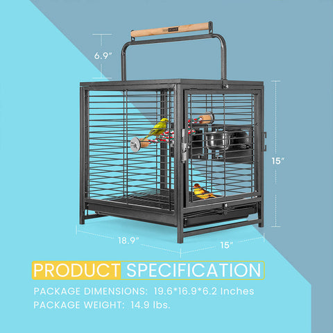 VIVOHOME 19 Inch Wrought Iron Bird Travel Carrier Cage for Parrots Conures Lovebird Cockatiel Parakeets