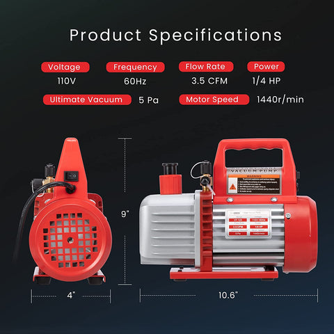 VIVOHOME 1/4 HP 3.5CFM Single Stage Rotary Vane Air Vacuum Pump and AC Manifold Gauge Set Kit with Thermometer