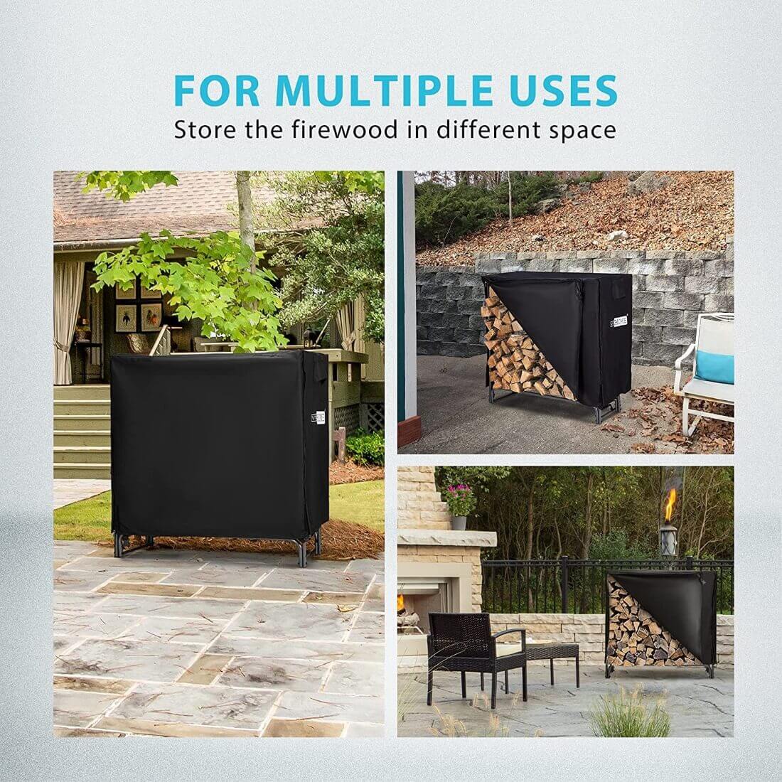 VIVOHOME 4ft Heavy Duty Indoor Outdoor Firewood Storage Log Rack with Cover Combo Set Black