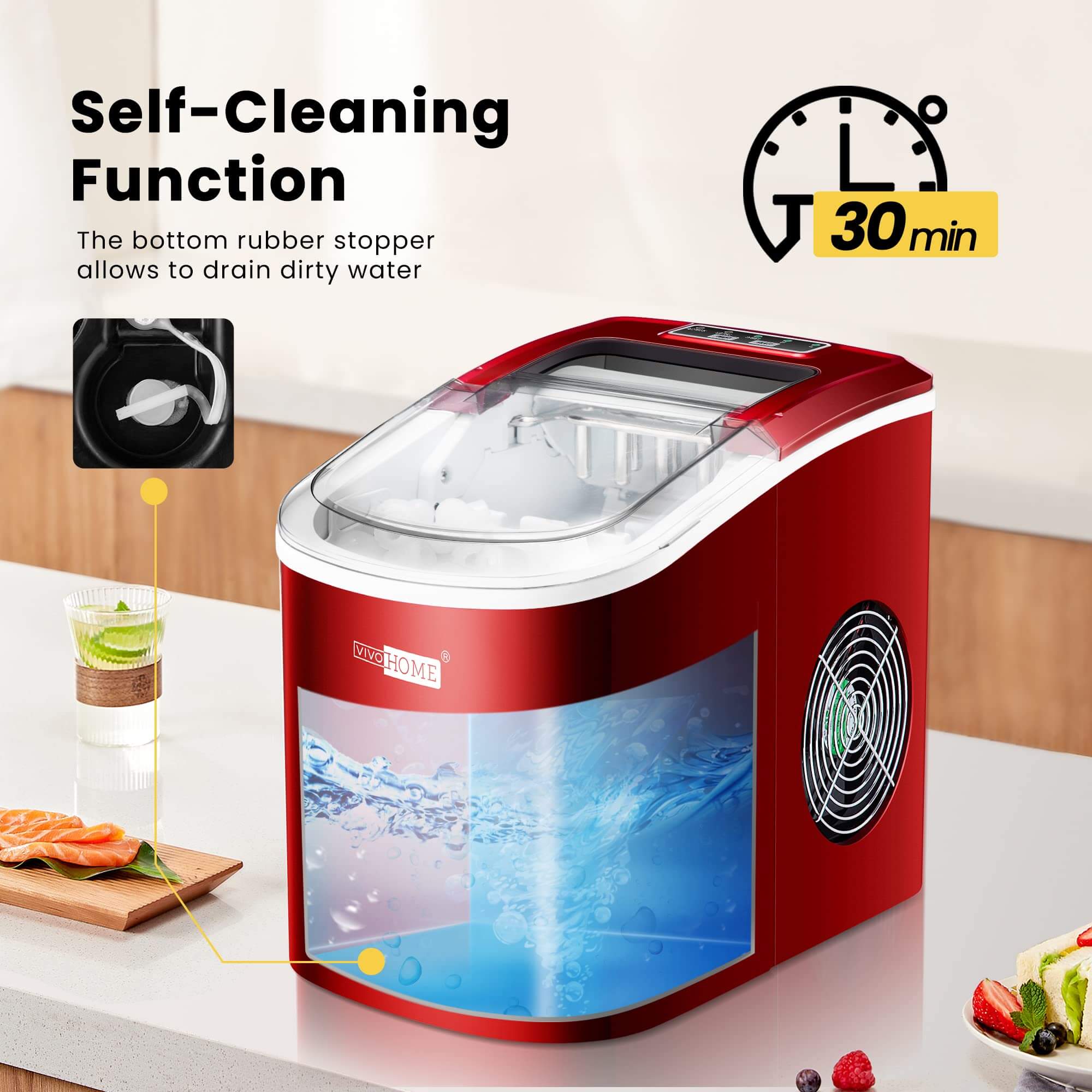 VIVOHOME Electric Portable Compact Countertop Automatic Ice Cube Maker Red