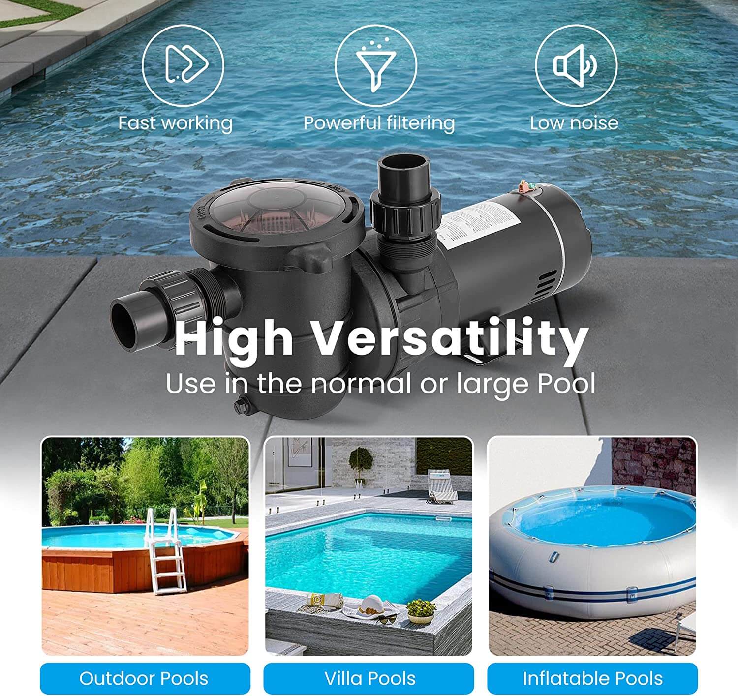 VIVOHOME 1.5 HP 8350 GPH Powerful Above Ground Swimming Pool Pump with Strainer Basket