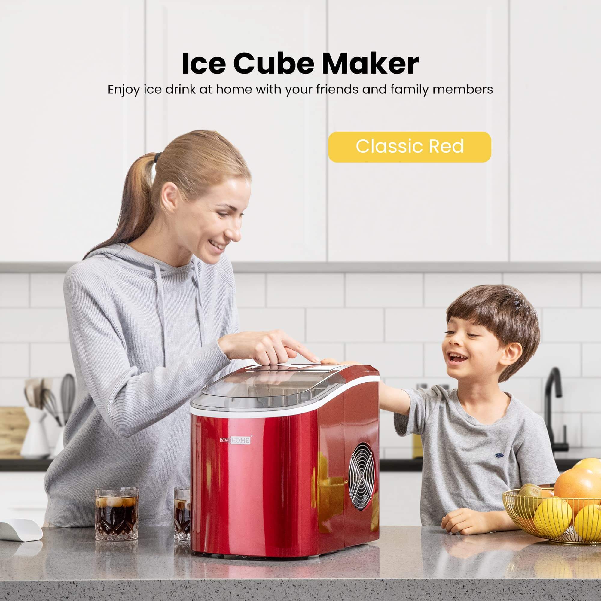 VIVOHOME Electric Portable Compact Countertop Automatic Ice Cube Maker Red